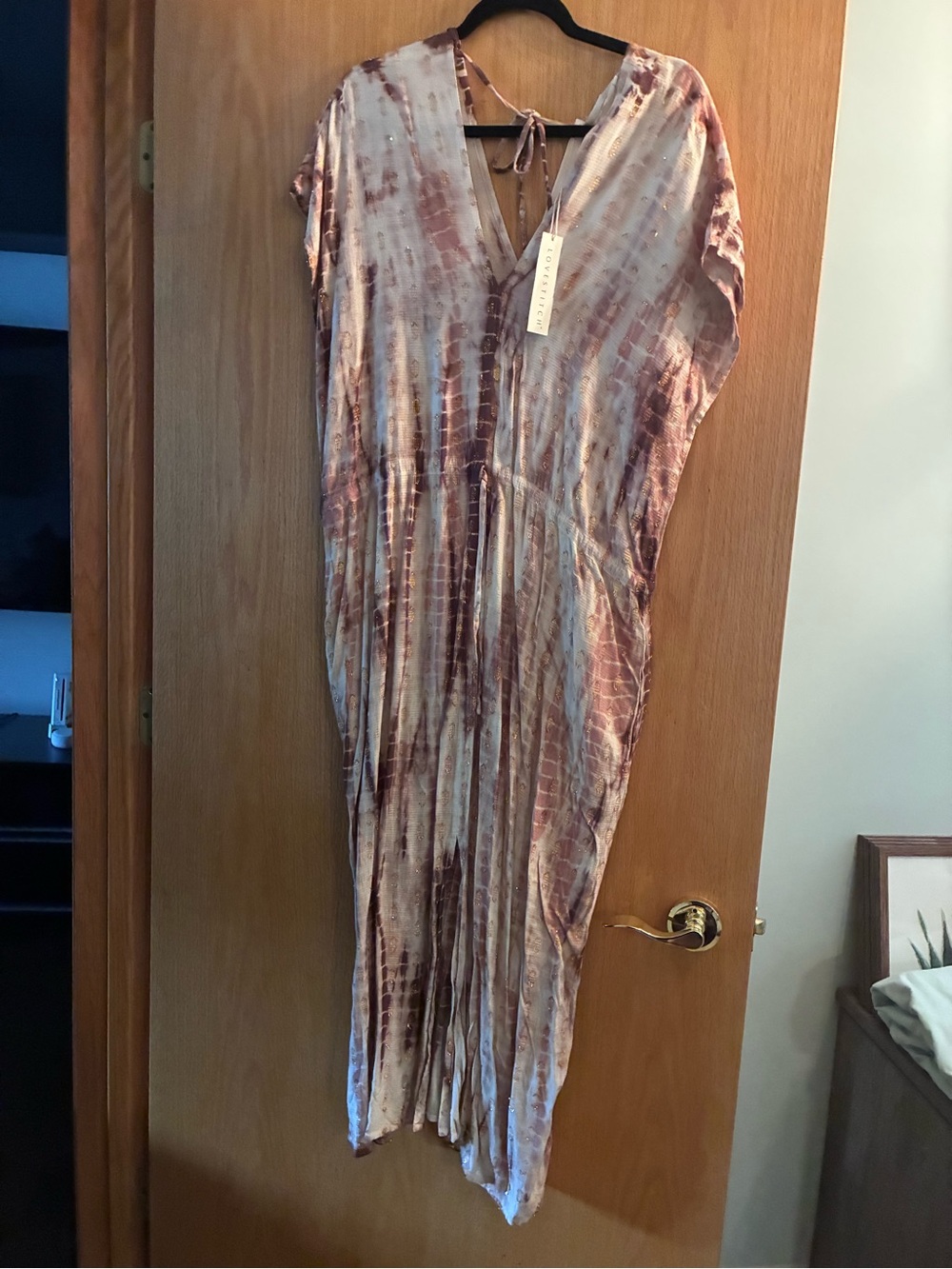 Tie-Dye Boho Maxi Dress in Dusty Rose and Cream